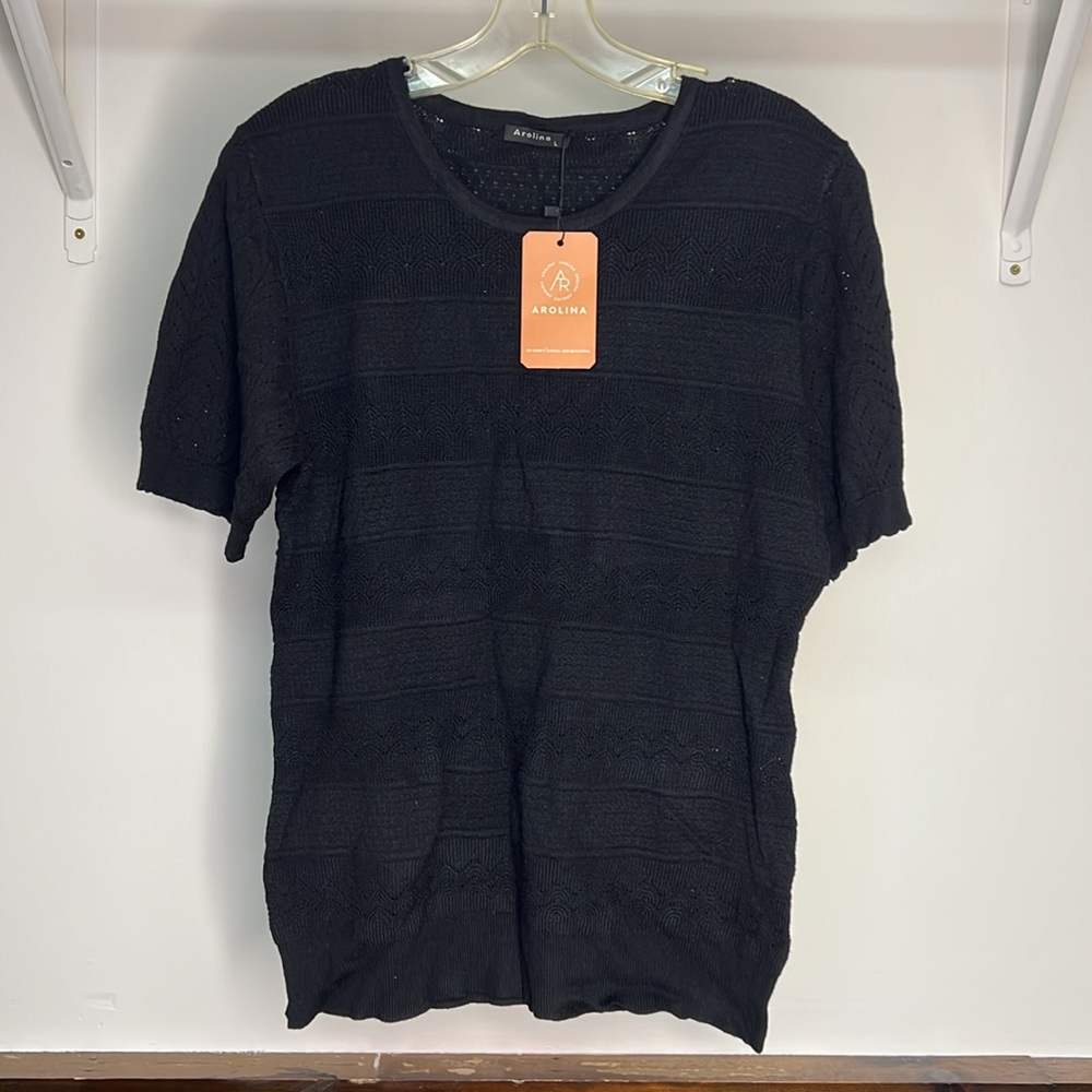 NWT Arolina‎ Amazon Black Knit Short Sleeve Sweater- L